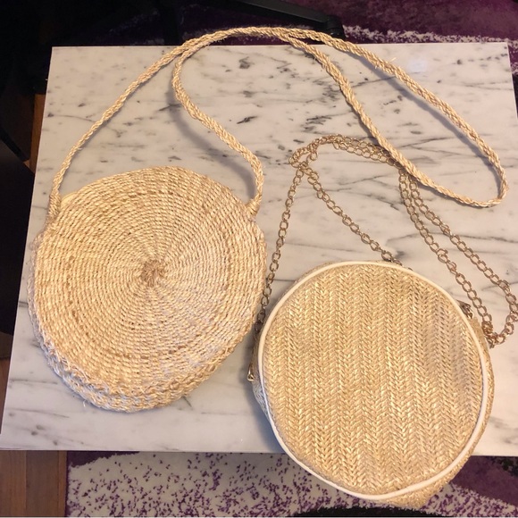 Set of 2 Round Wicker/Rattan Crossbody Bags - Picture 3 of 5